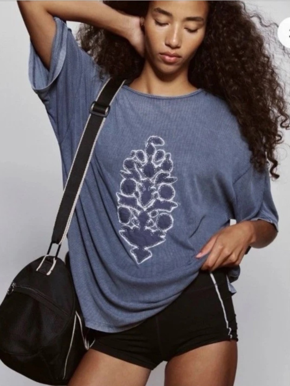 Free People FP Movement Harmony Tee - blue indigo combo burnout graphic S/M/L